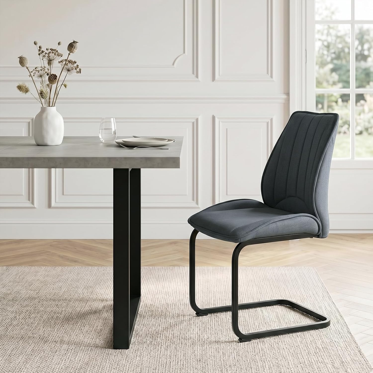 Detalle 2 de JIEXI N625P309525G eetkamerstoelen, set van 2 in donkergrijze stof