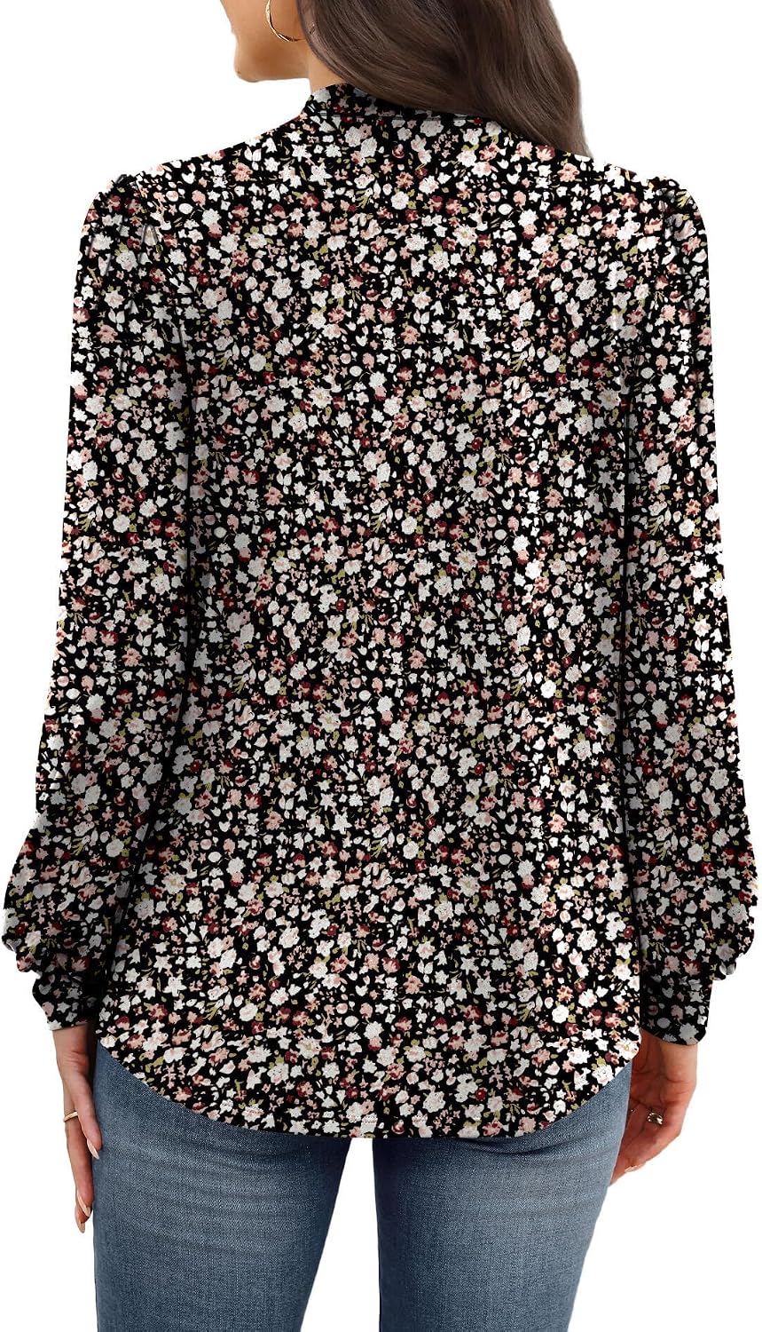 Detalle 2 de WIHOLL Long Sleeve Shirt for Women with Mock Neck and Pleated Front