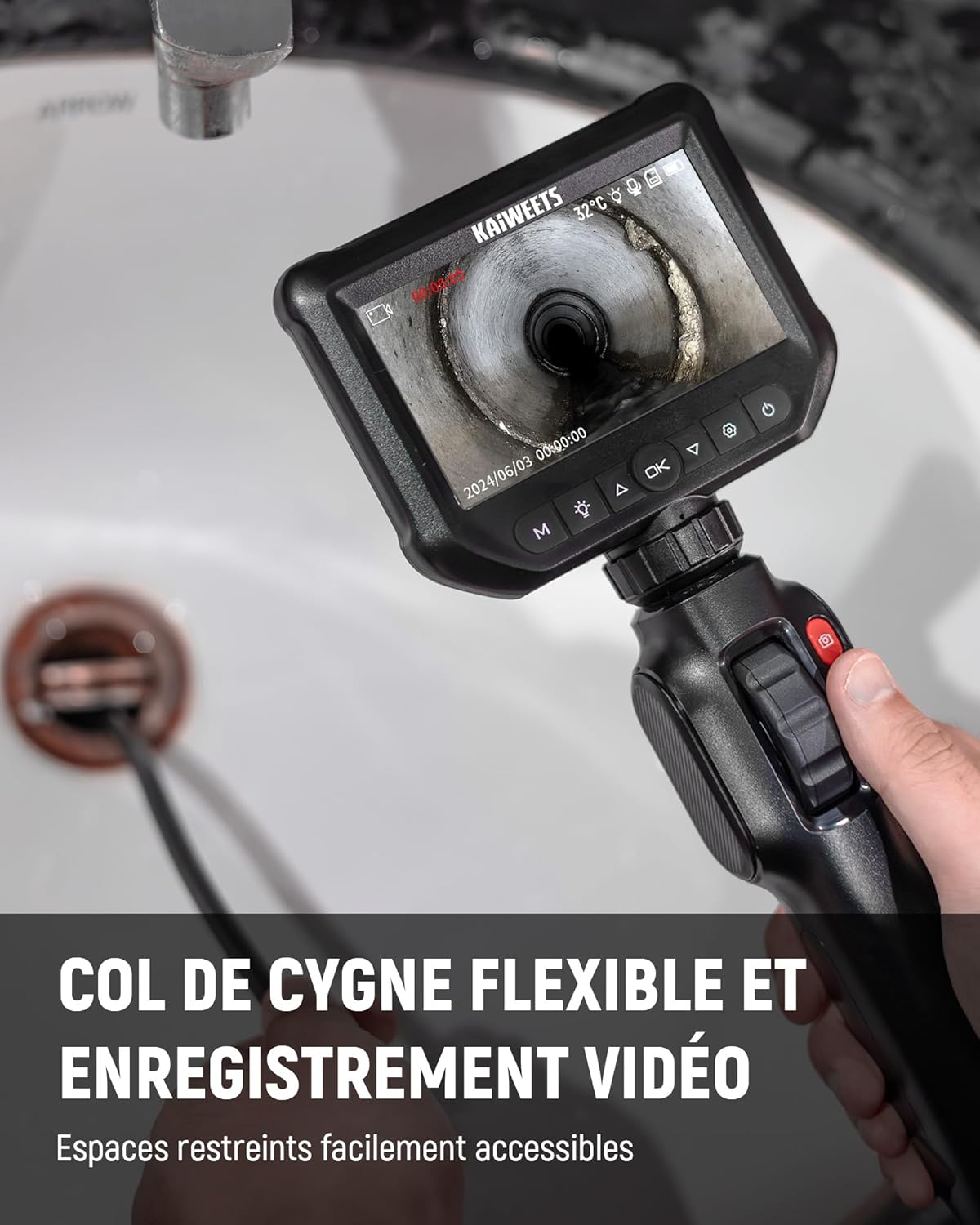 Thumbnail 5 de KAIWEETS Camera Endoscopique 4,3" — 1080P HD, molette de défilement, rotation bidirectionnelle 210°, IP67, 2 m