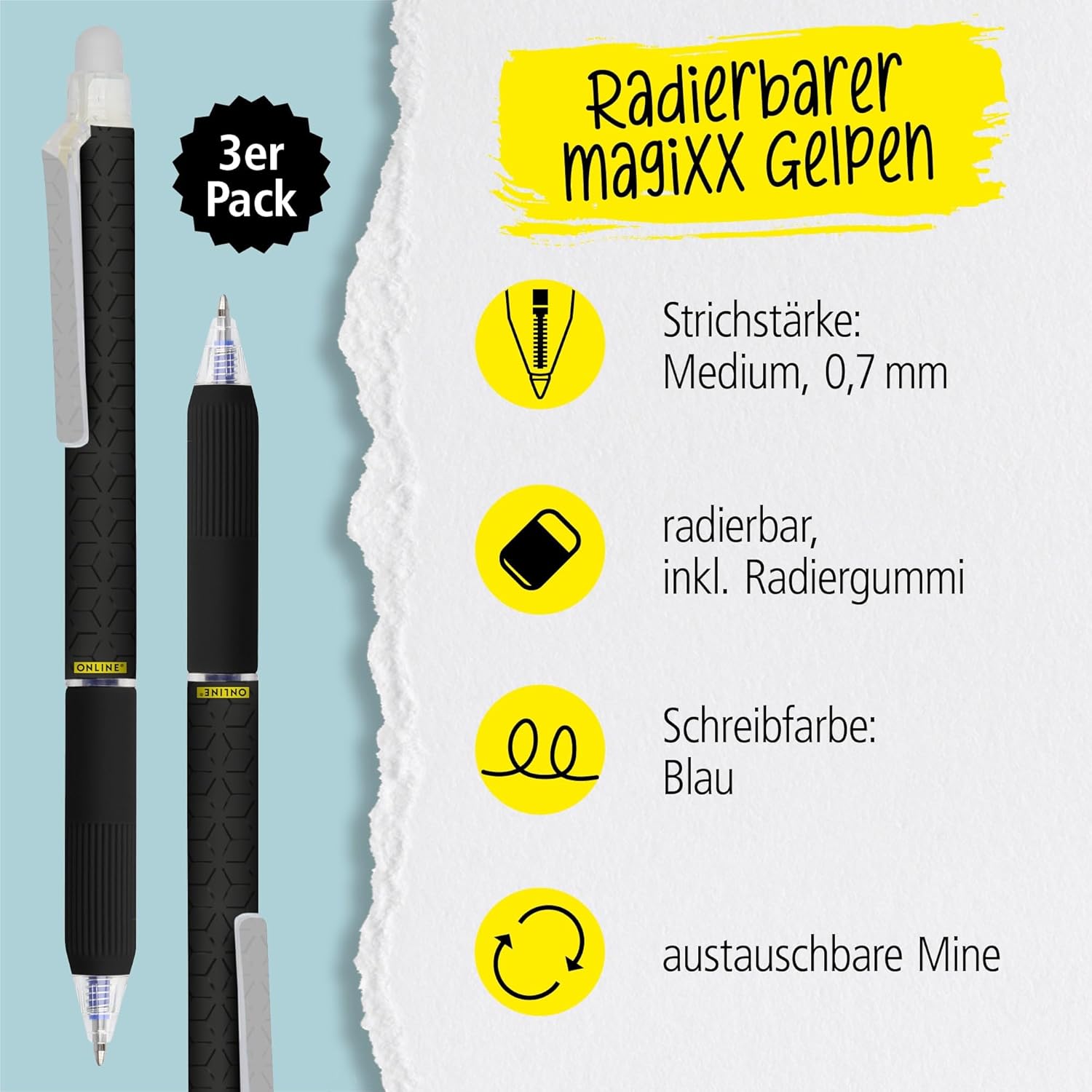 Detalle 2 de Online magiXX 3x Radierstift blau 0,7mm