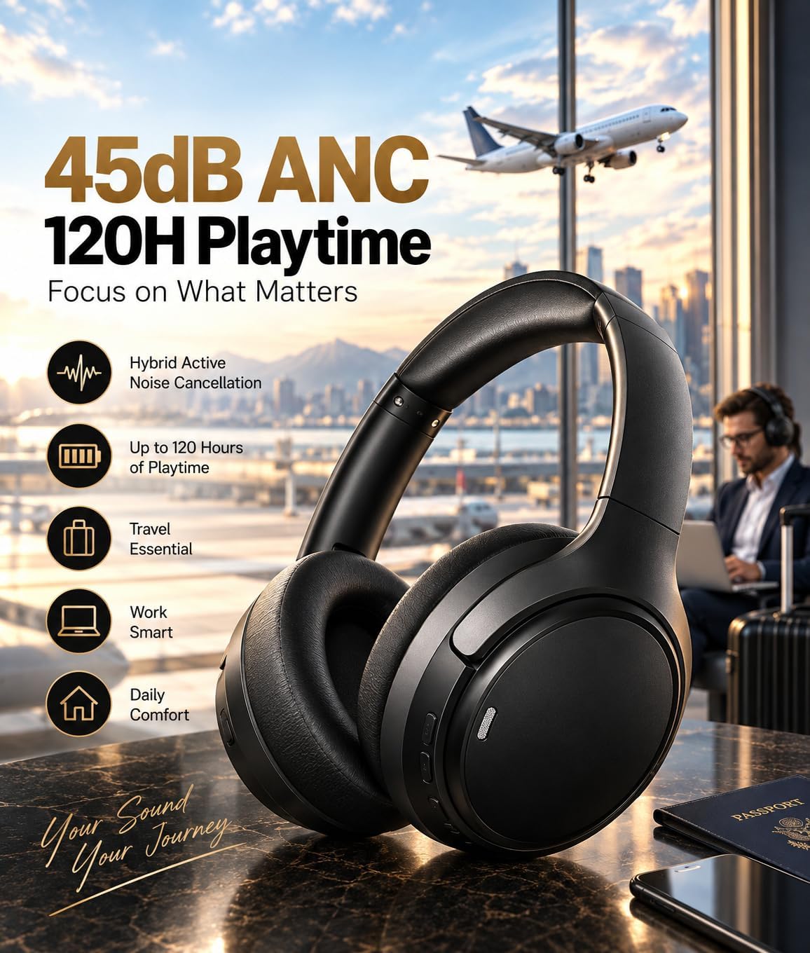 Detalle de Hybird Over-Ear Headphones with 45dB ANC