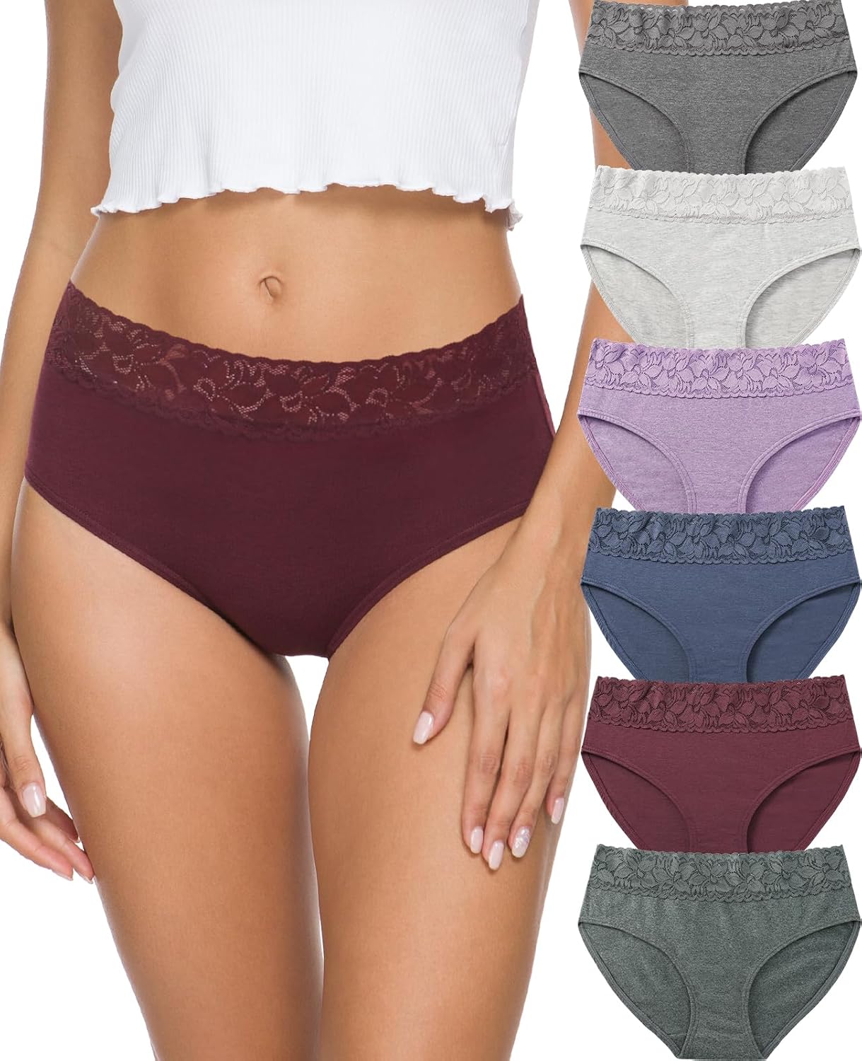 Detalle de ALTHEANRAY Damen Unterhosen aus Baumwolle – Spitzenbesatz, 6er-Pack, atmungsaktiv und komfortabel