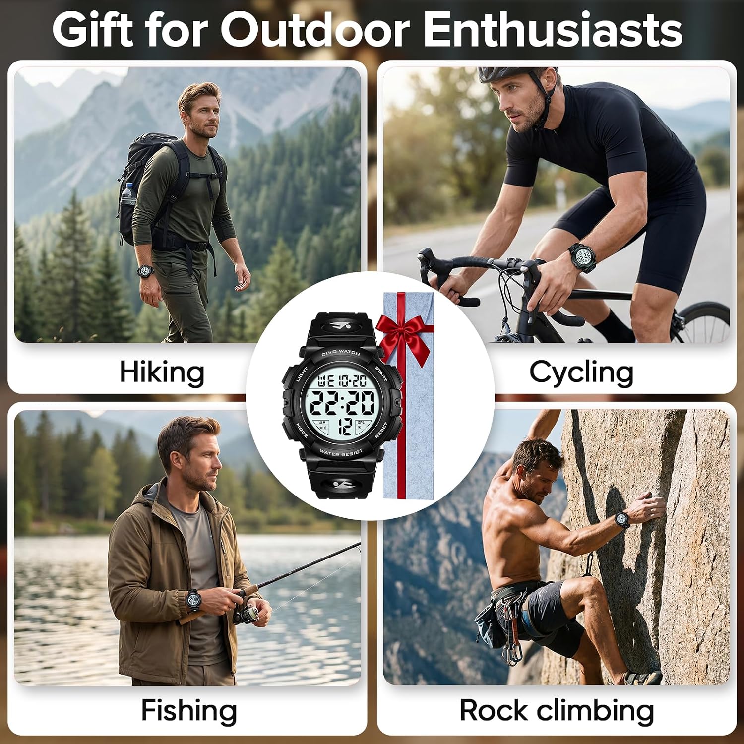 Detalle 2 de CIVO Mens Digital Sports Watch with Military-Style Big Numbers, 50m Waterproof & LED Backlight