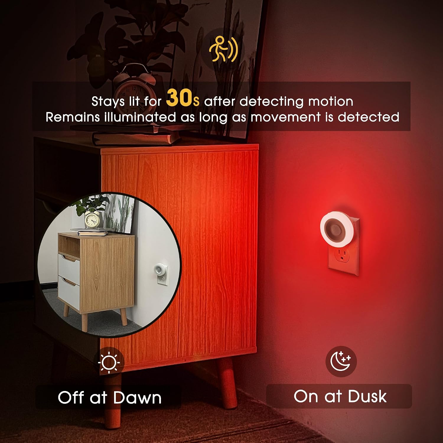 Detalle de Briignite WL002 Red Motion Sensor Plug-In LED Night Lights, 2-Pack