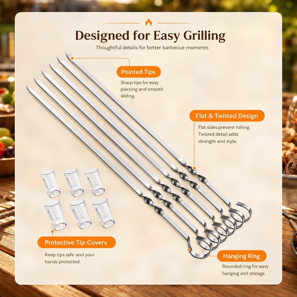 Detalle de Homealexa Stainless Steel BBQ Skewers Set (6 Pack) with Skewer Holders