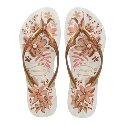Detalle de Havaianas Slim Organic Donna FlipFlop White/Golden 37 EU: stile leggero e comfort affidabile