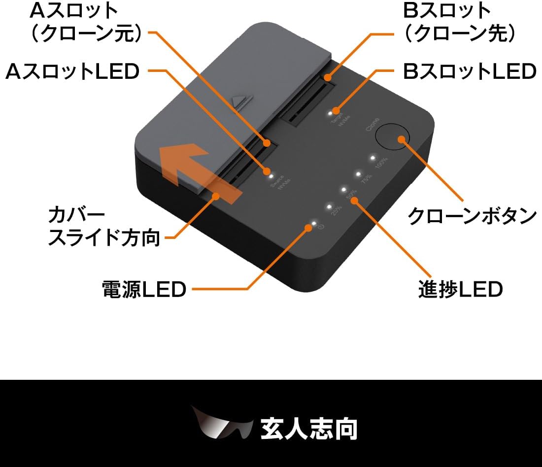Thumbnail 6 de 玄人志向 KURO-DACHI/CLONE/NVMe M.2 NVMe SSDクローンスタンド USB 3.2 Gen 2x2対応・最大4TB