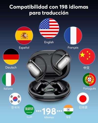 Detalle de Pviwzux AI Auriculares Traductor en Tiempo Real: 198 idiomas, 60 h de batería y 4 en 1
