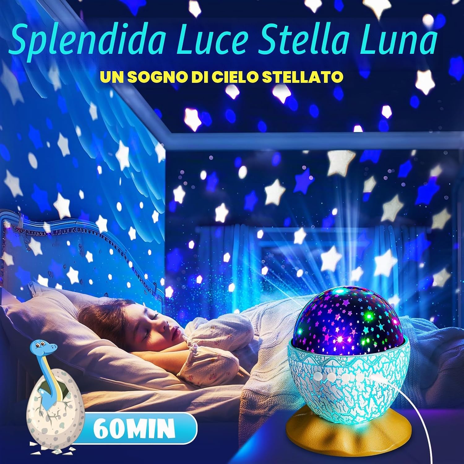 Detalle de iKidiki Regalo Bambino 2-8 Anni: dinosauro con luce notturna e proiettore di stelle