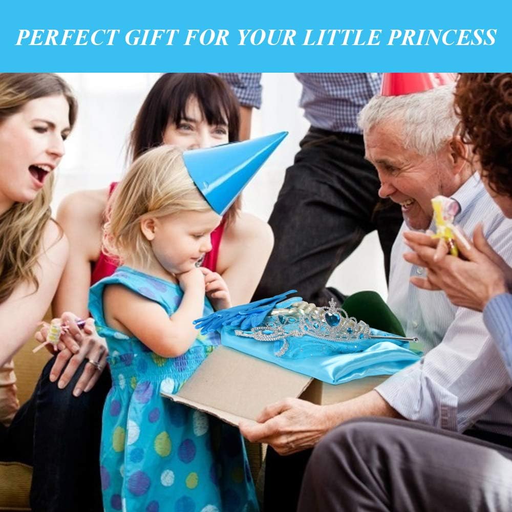 Detalle de URAQT Princess Dress Up Costume for Girls in Blue with Accessories