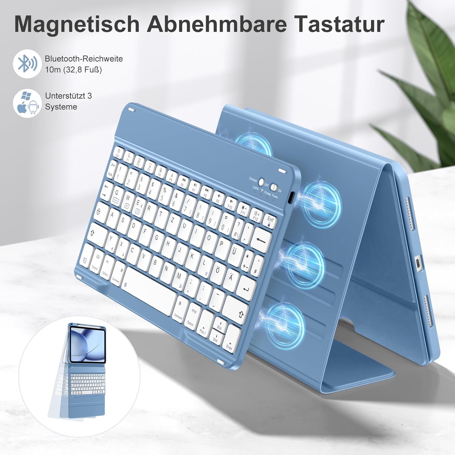 Thumbnail 3 de drivego Tastatur-Hülle für iPad 11./10. Generation (A16, 11. Generation 2025 / 10. Generation 2022) – magnetisch, QWERTZ, blau