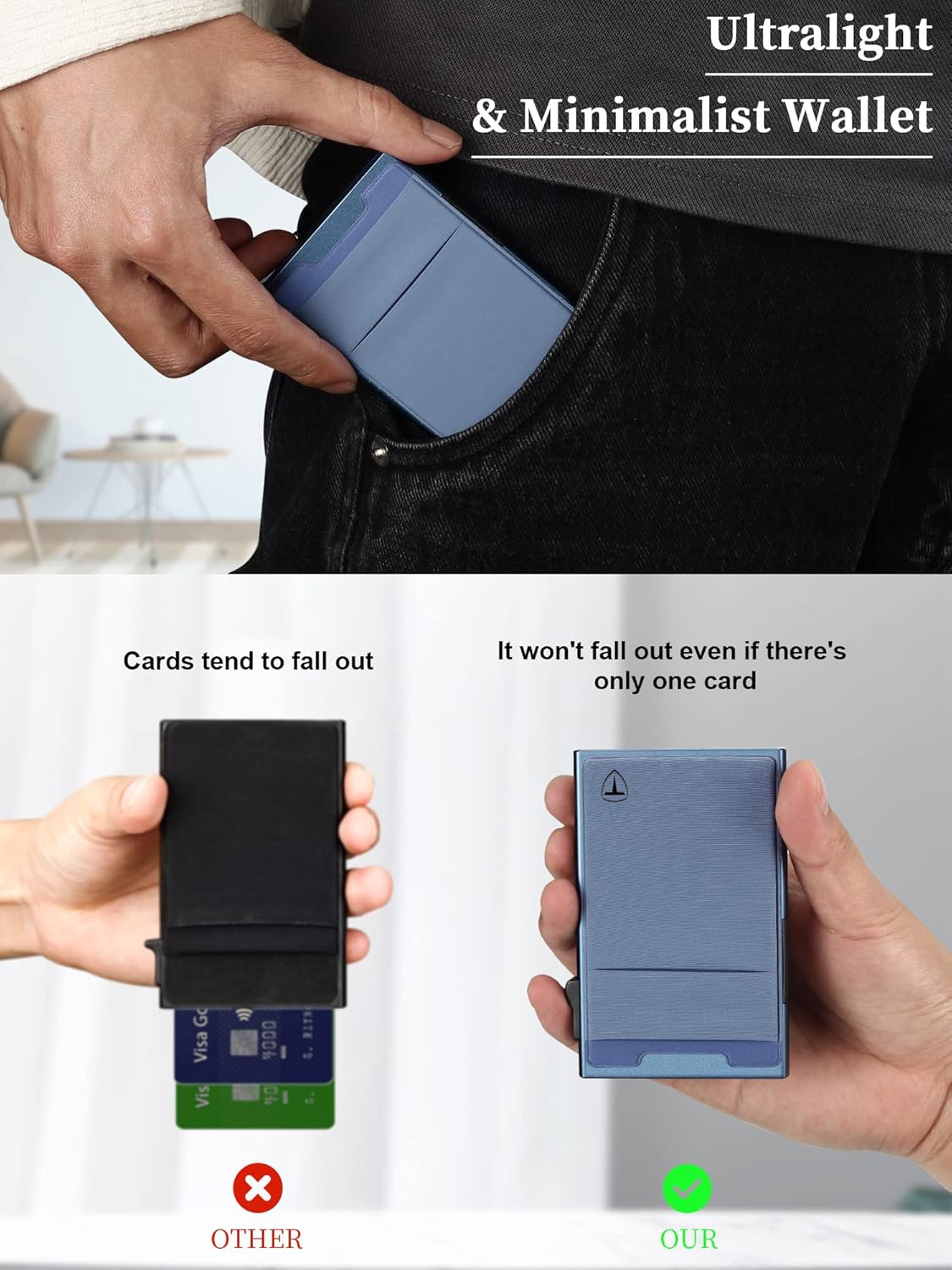 Thumbnail 1 de TOYFID minimalistische Geldbörse mit RFID-Blocker und Pop-up Kartenhalter für bis zu 6 Karten, blau