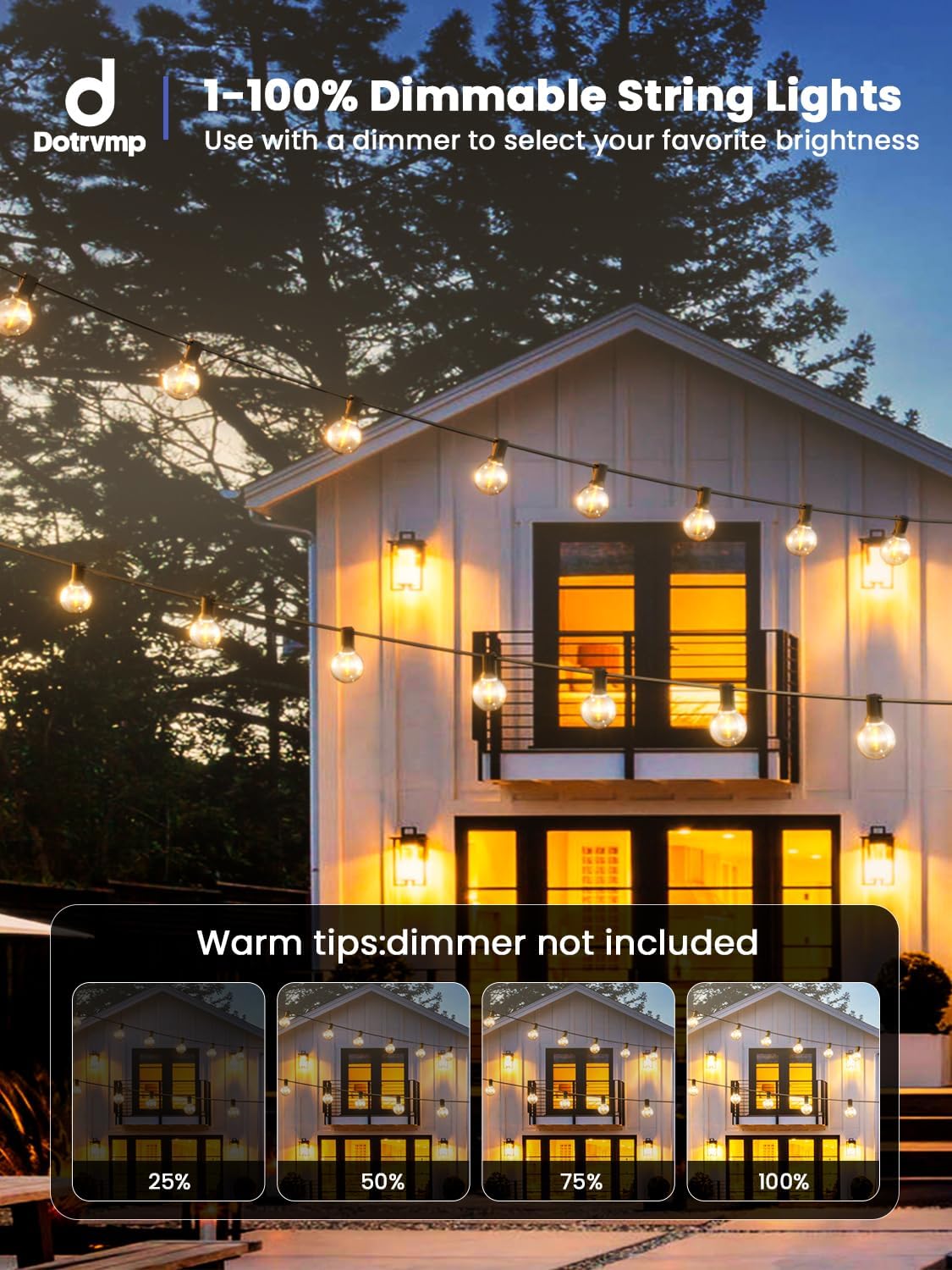 Thumbnail 4 de Dotrvmp LED Festoon Lights Outdoor 100FT/30M with Shatterproof G40 Bulbs, 2700K Warm White