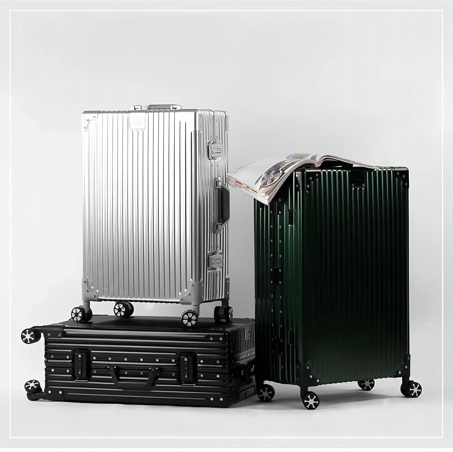 Detalle de Aoliwei 100% Aluminium Koffer (100L) – Großer L Vollaluminium Reisebegleiter mit TSA-Schloss und 360° Doppelrollen