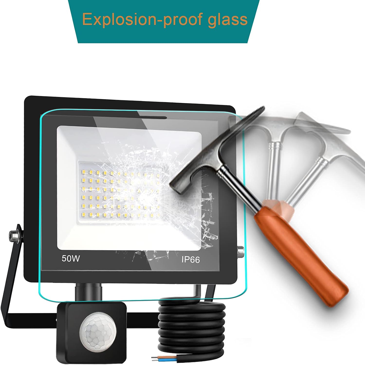 Detalle de treoir Faretto con Sensore di Movimento 50W, 5000LM – Faretto LED Esterno IP66 6000K