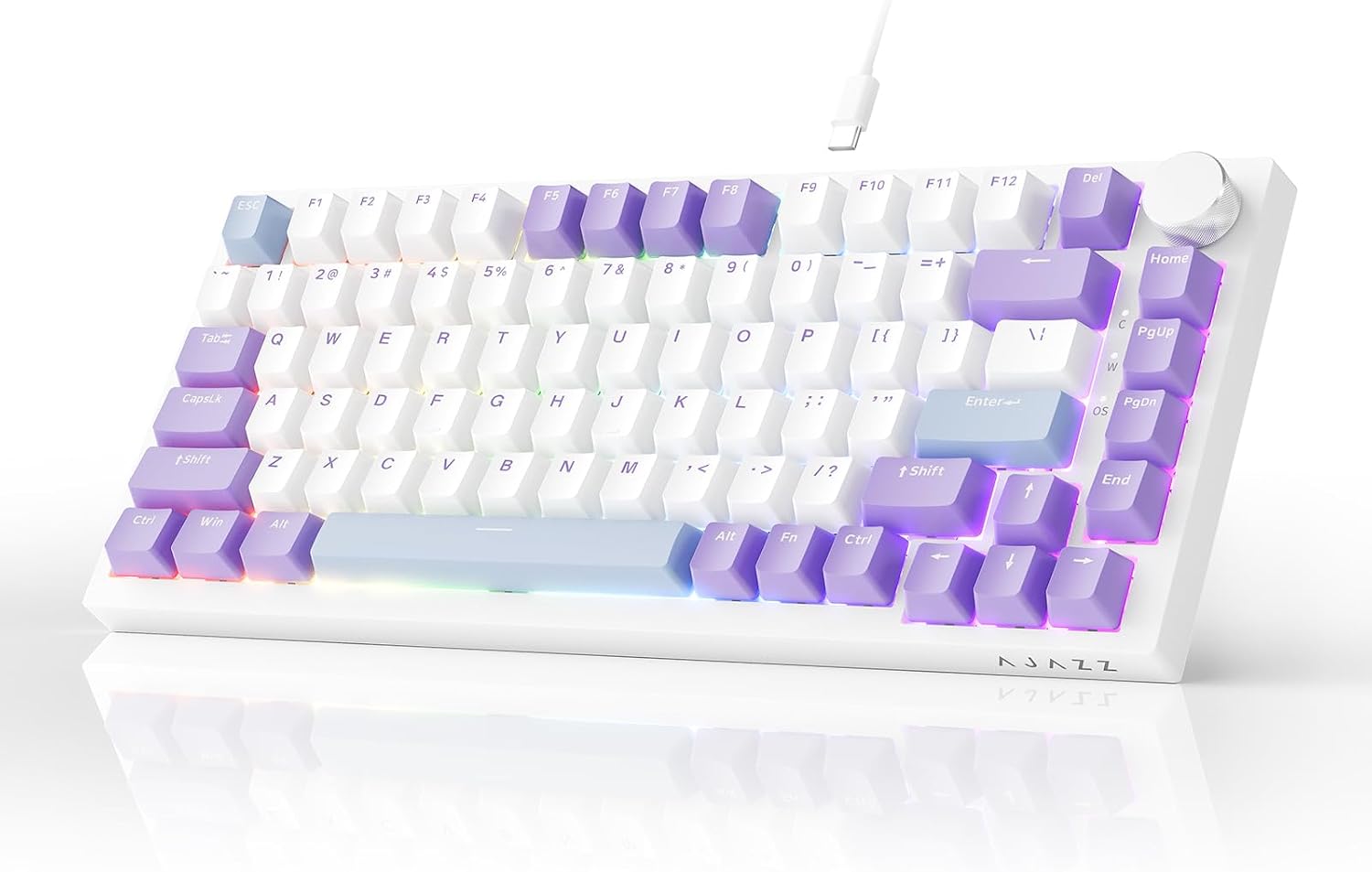 Detalle de AJAZZ AK820 Wired Mechanical Keyboard (75%, mit Lautstärke-Drehknopf, PBT-Keycaps, Hot Swap)