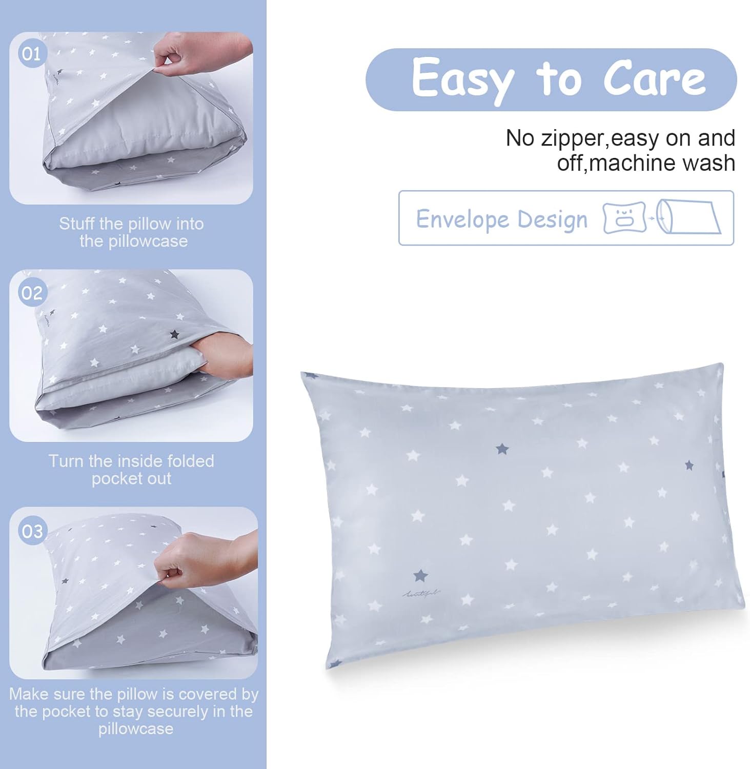 Thumbnail 2 de Vicloon Baby & Toddler Pillowcase 2-Pack (Star) – 100% Cotton, Cot Bed 40x60cm