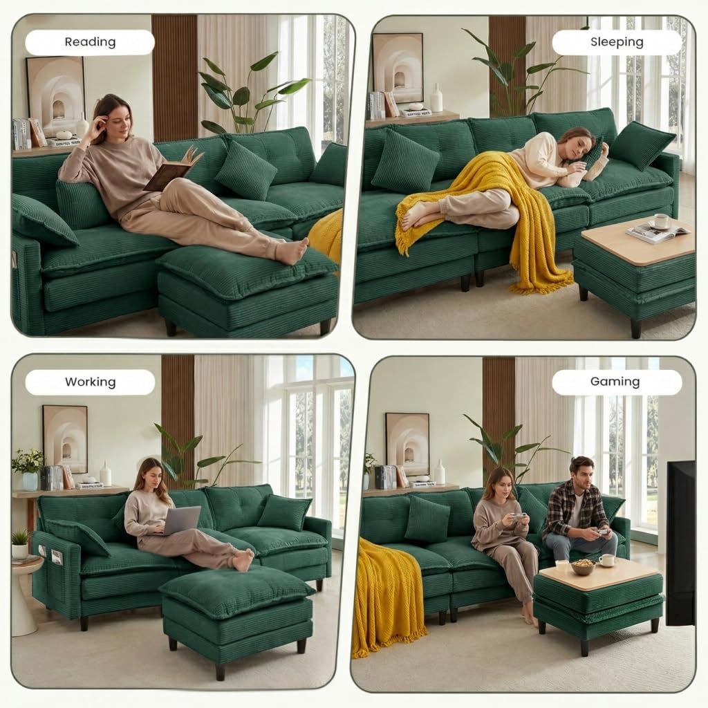 Thumbnail 6 de Corduroy Sectional Sofa, 107.3-Inch