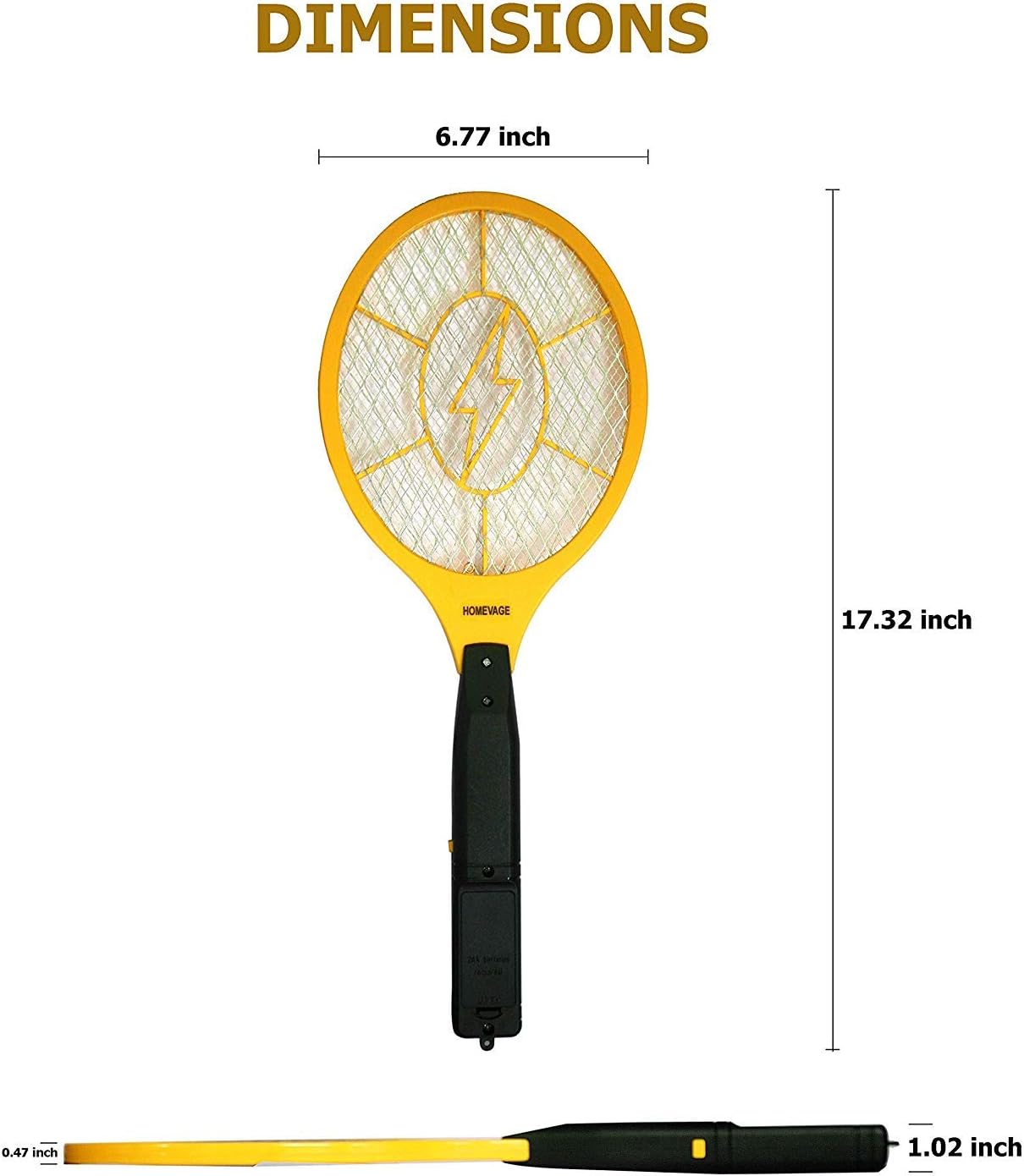 Detalle 2 de HOMEVAGE Electric Fly Swatter with 3-Layer Safety Mesh and 2 AA Batteries