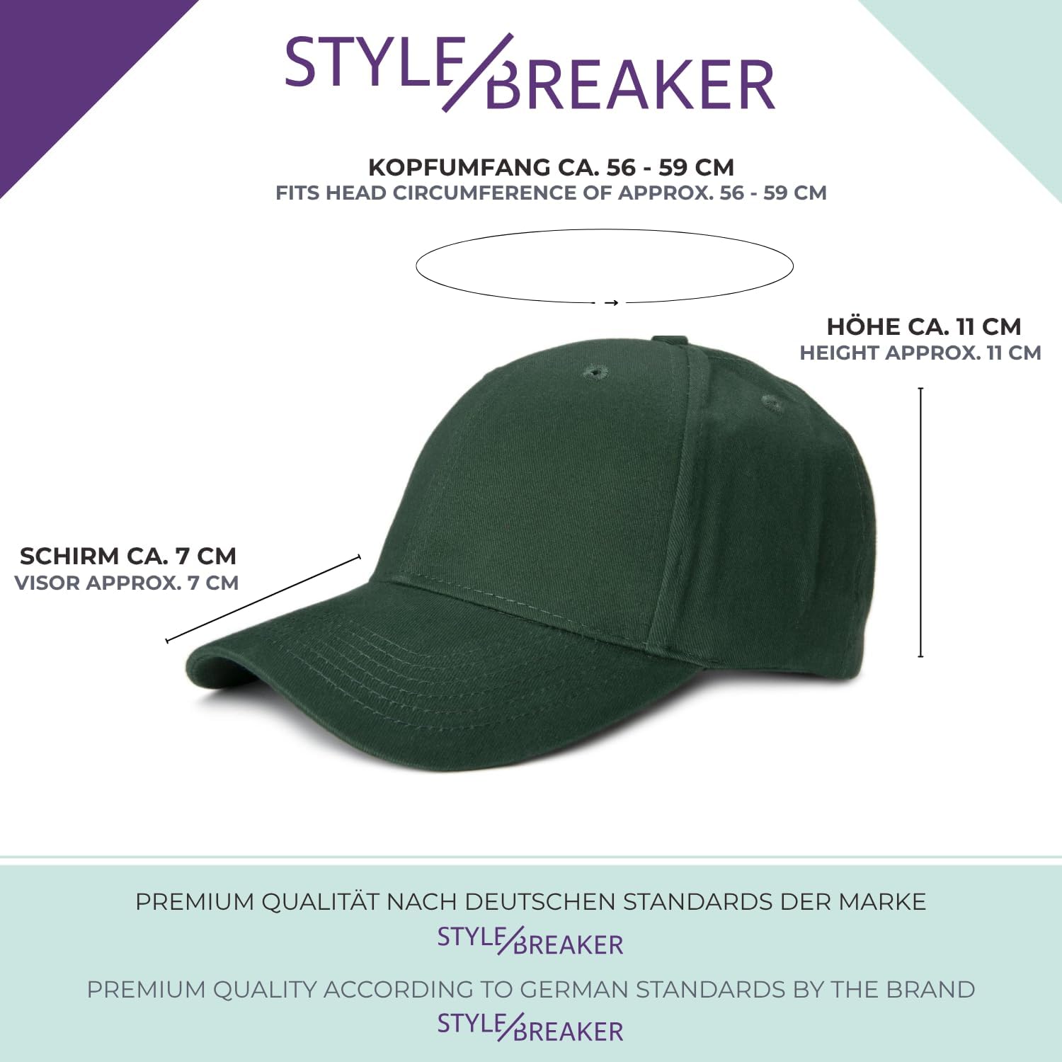 Thumbnail 4 de styleBREAKER Cappello da Baseball Unisex a 6 Pannelli in Cotone Brushato con Chiusura a Strappo
