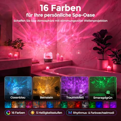 Detalle de UPXNBOR Sternenhimmel Projektor Nachtlicht mit Bluetooth-Lautsprecher – 16 Farben, Ocean-Wave-Modus, IP54