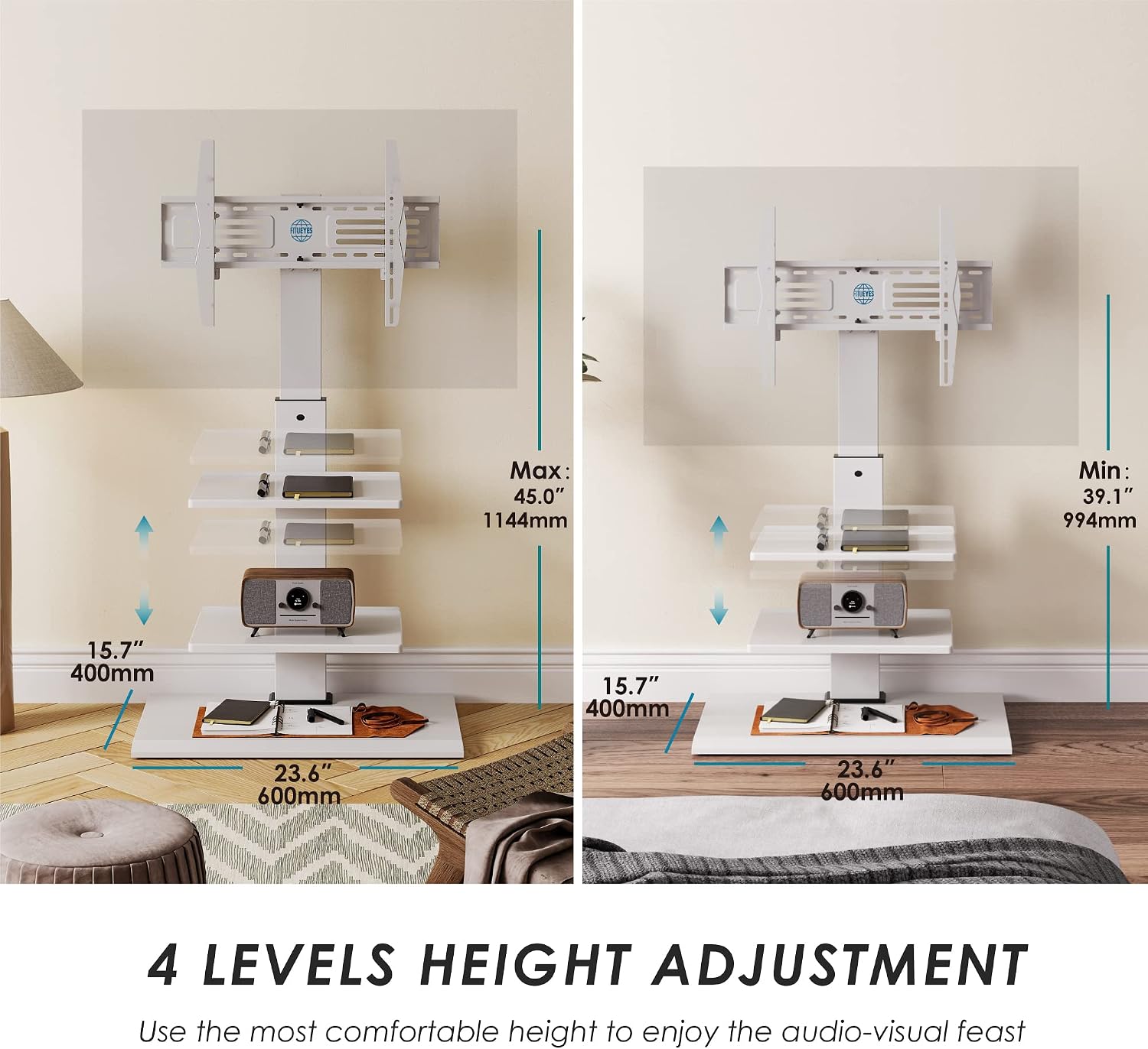 Thumbnail 3 de FITUEYES White Floor TV Stand with Swivel Tilt for 32–75 Inch Screens