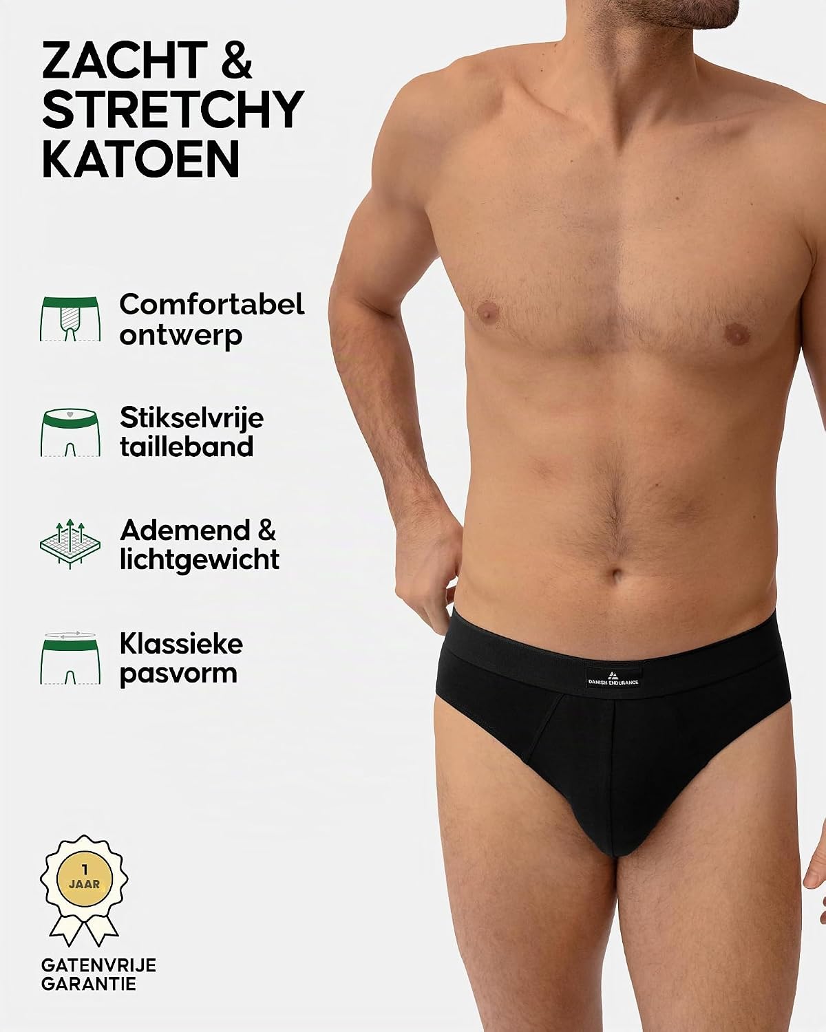 Detalle 2 de DANISH ENDURANCE heren slips van katoen, 6-pack, ademend en labelvrij
