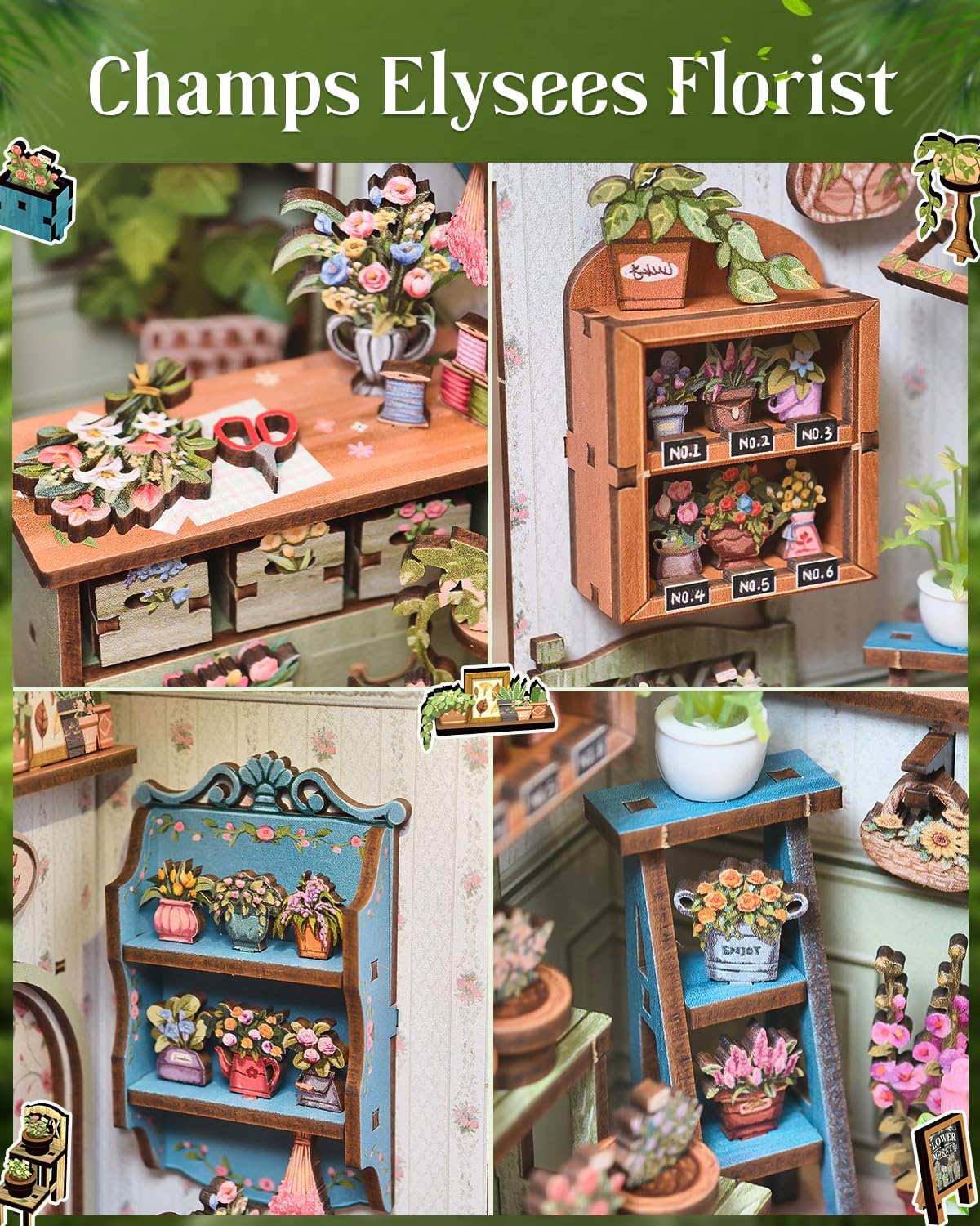 Thumbnail 6 de Cutefun Book Nook „Champs-Élysées Florist“ – DIY Miniatur-Bausatz für Erwachsene (3D-Holzpuzzle)