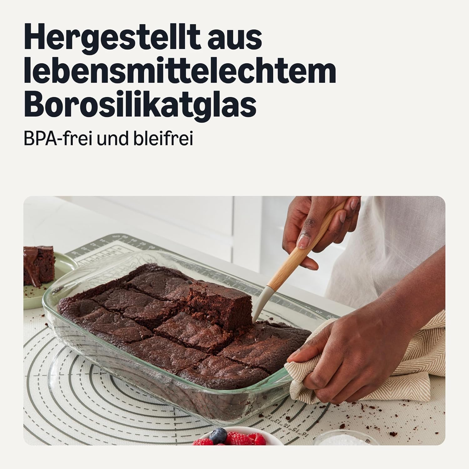 Detalle de Amazon Basics Glas-Backformen-Set mit BPA-freien Deckeln – 6-teiliges Borosilikatglas-Backset
