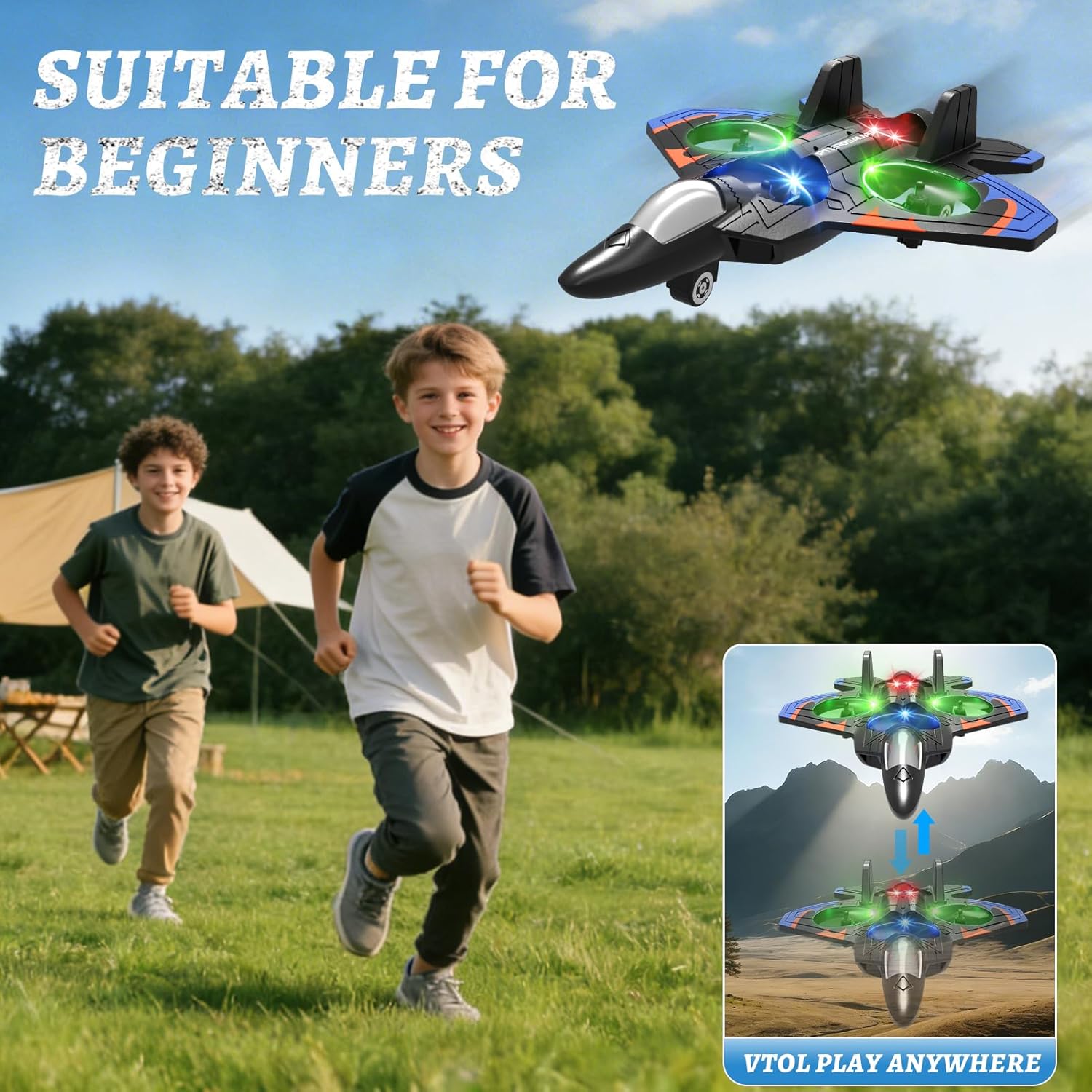 Thumbnail 6 de Tubokoro Foam Remote Control Fighter Jet RC Airplane with LED Lights, 360° Flips & 1-Key Takeoff/Landing