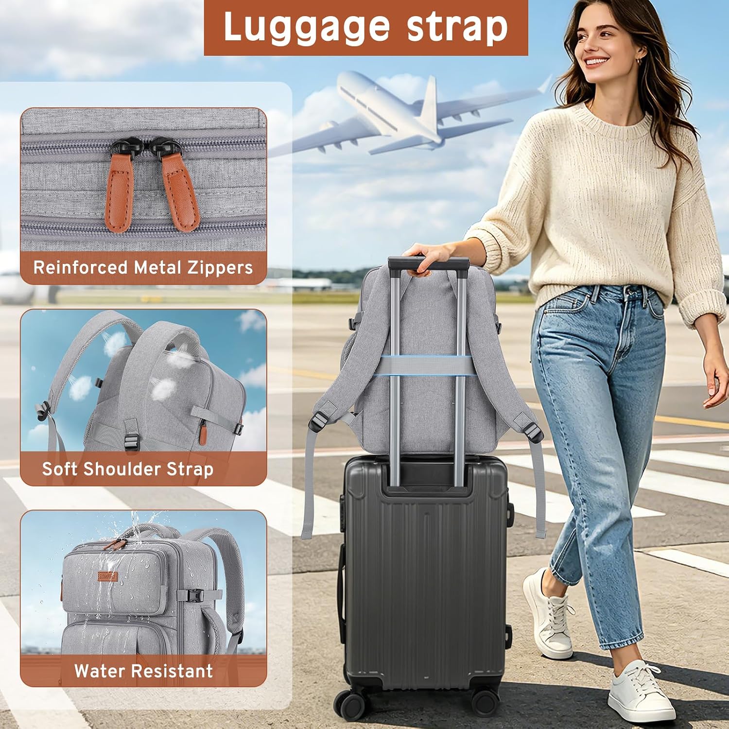 Detalle de ZOMFELT Ryanair 40x30x20 Cabin Bag 24L Underseat Travel Backpack
