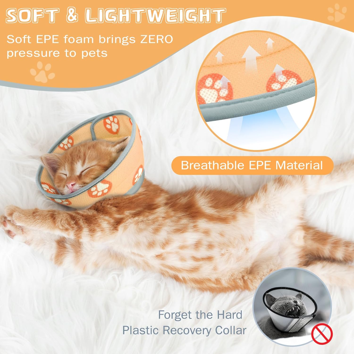 Detalle de Supet Cat Cone Collar Soft, Adjustable Cat Recovery Collar (Orange, S) for Kittens, Puppies and Small Dogs