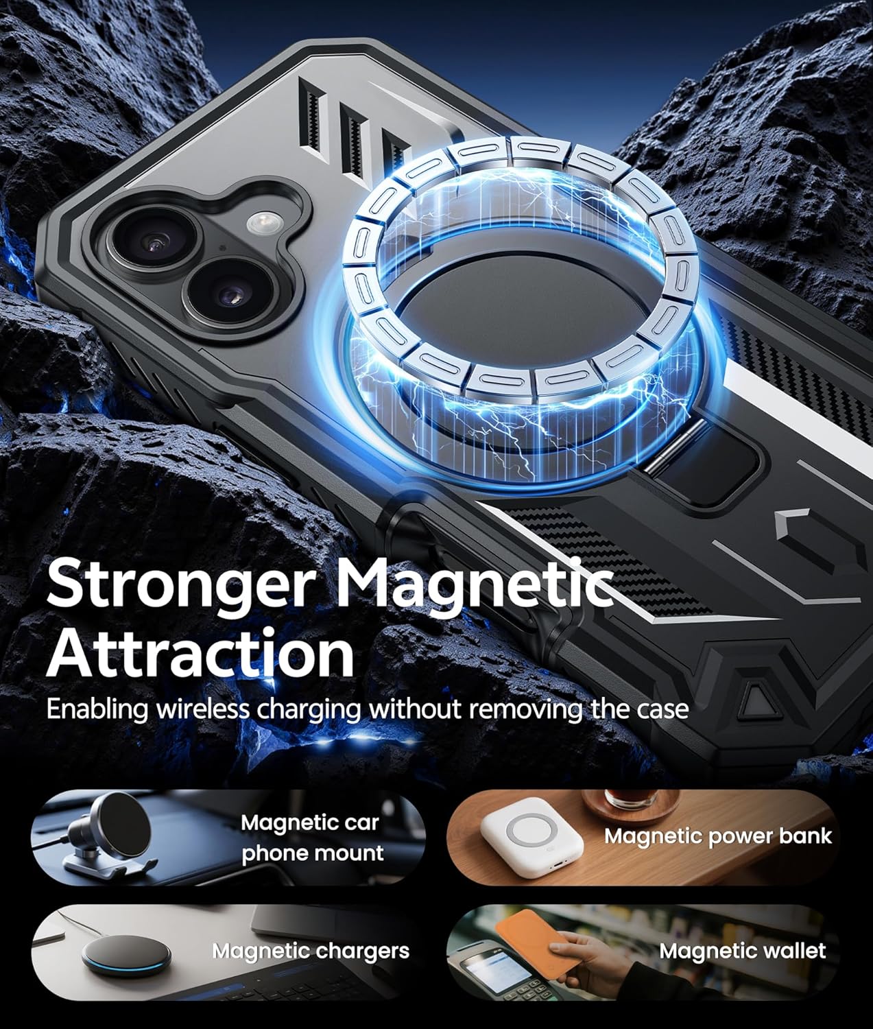 Thumbnail 1 de FNTCASE iPhone 17 magnetic stand phone case with built-in screen protector (Black)