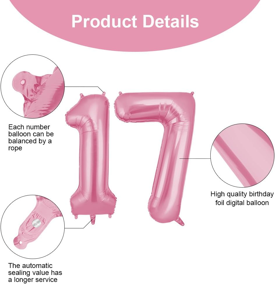 Detalle de OFFCUP Palloncini Compleanno Rosa 101 cm con numero 17/71 in foil