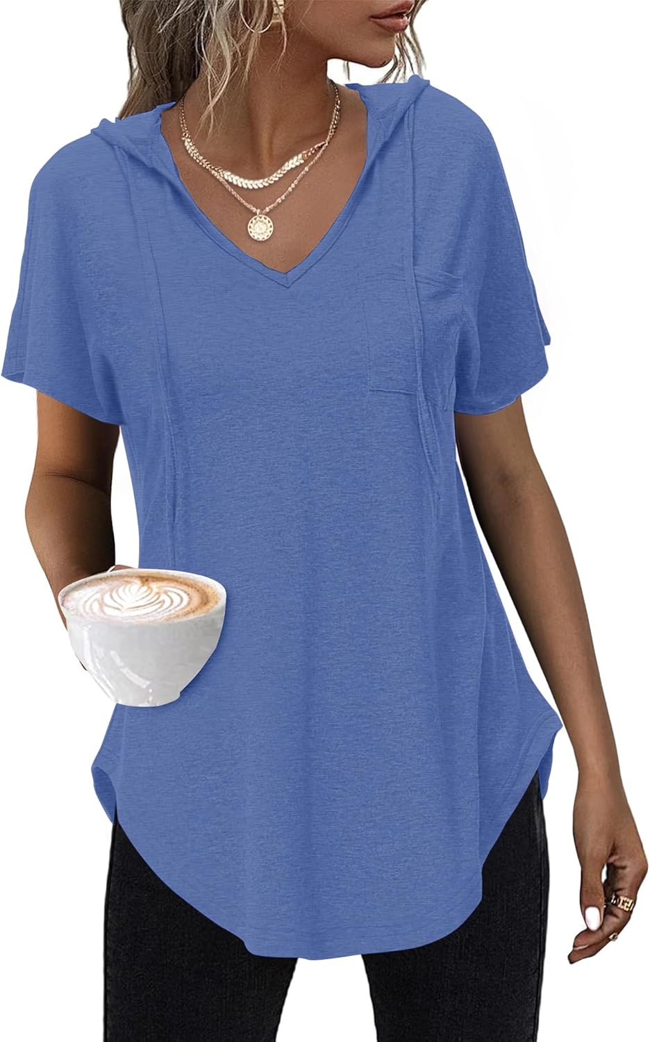 Thumbnail 5 de WNEEDU T-Shirt Donna Manica Corta Felpa con Cappuccio: casual e versatile per l’estate