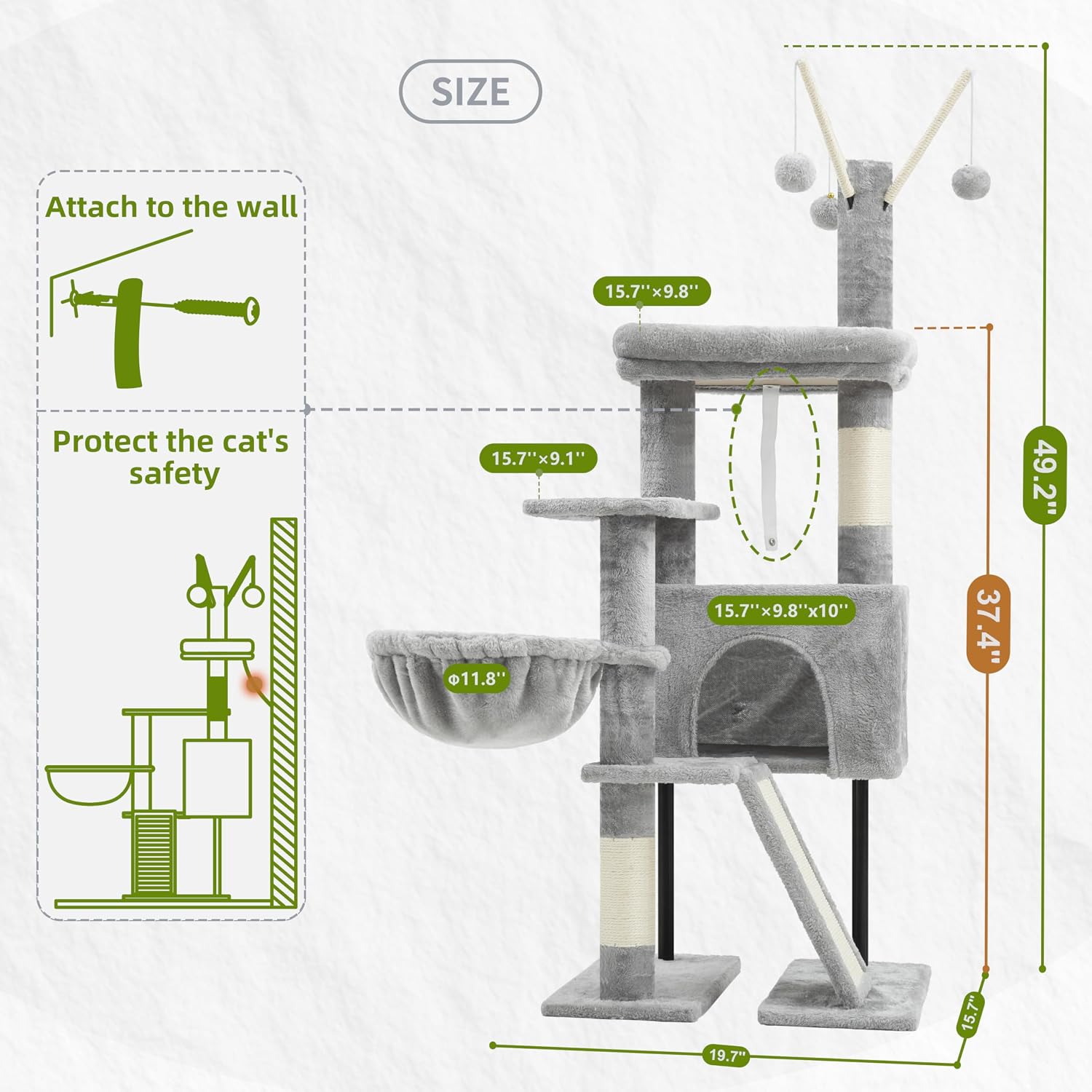 Thumbnail 6 de Gitelsnour GCT006SW Cat Tree for Kittens, 4 Levels, Basket and Hanging Toys