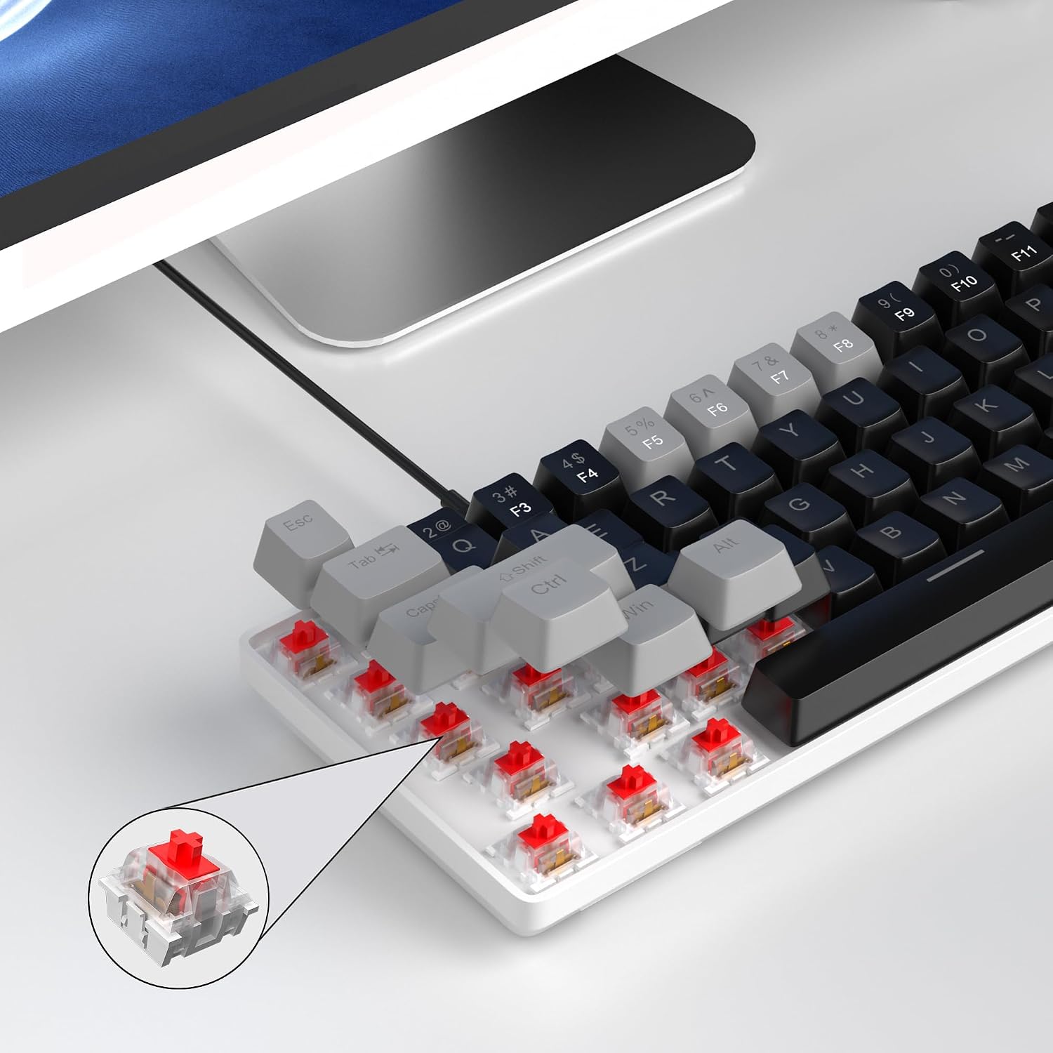 Detalle 2 de MageGee MK-Box 60% Mechanical Keyboard (68-Key) with Red Linear Switches and LED Backlight