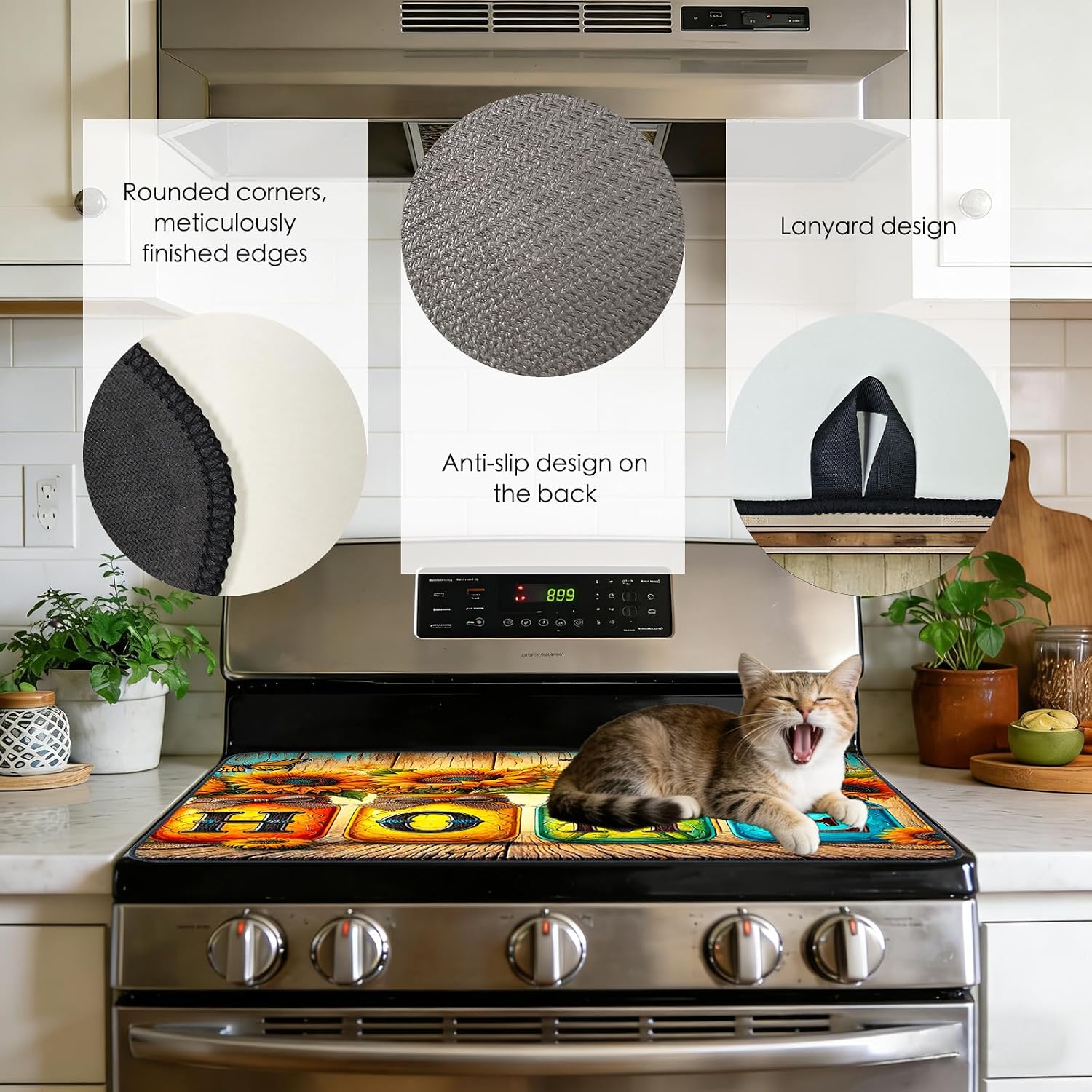 Detalle de Nuxovilar Sunflower Jar Stove Top Cover, 28.65 x 20.47-Inch Farmhouse Mat