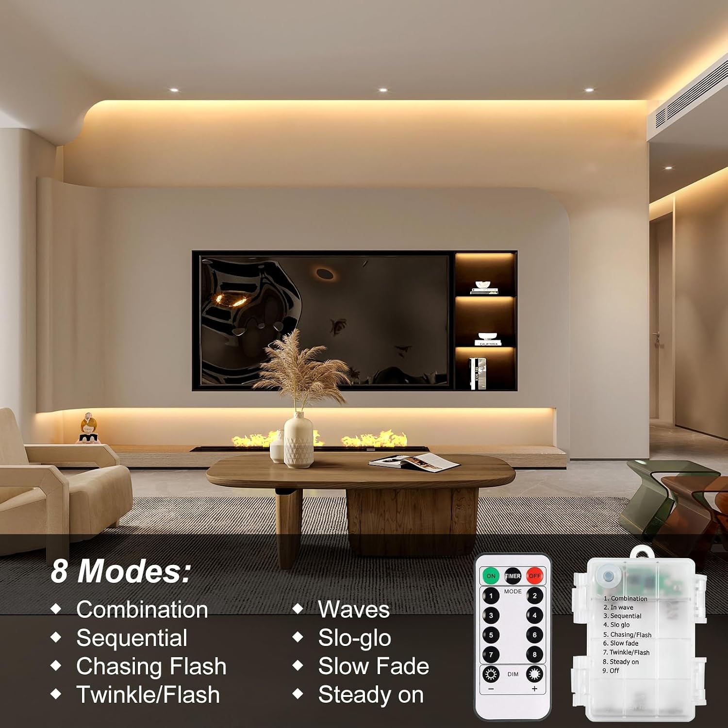 Thumbnail 2 de CCILAND 3M 90 LED Battery Strip Lights with Remote 8 Modes Timer