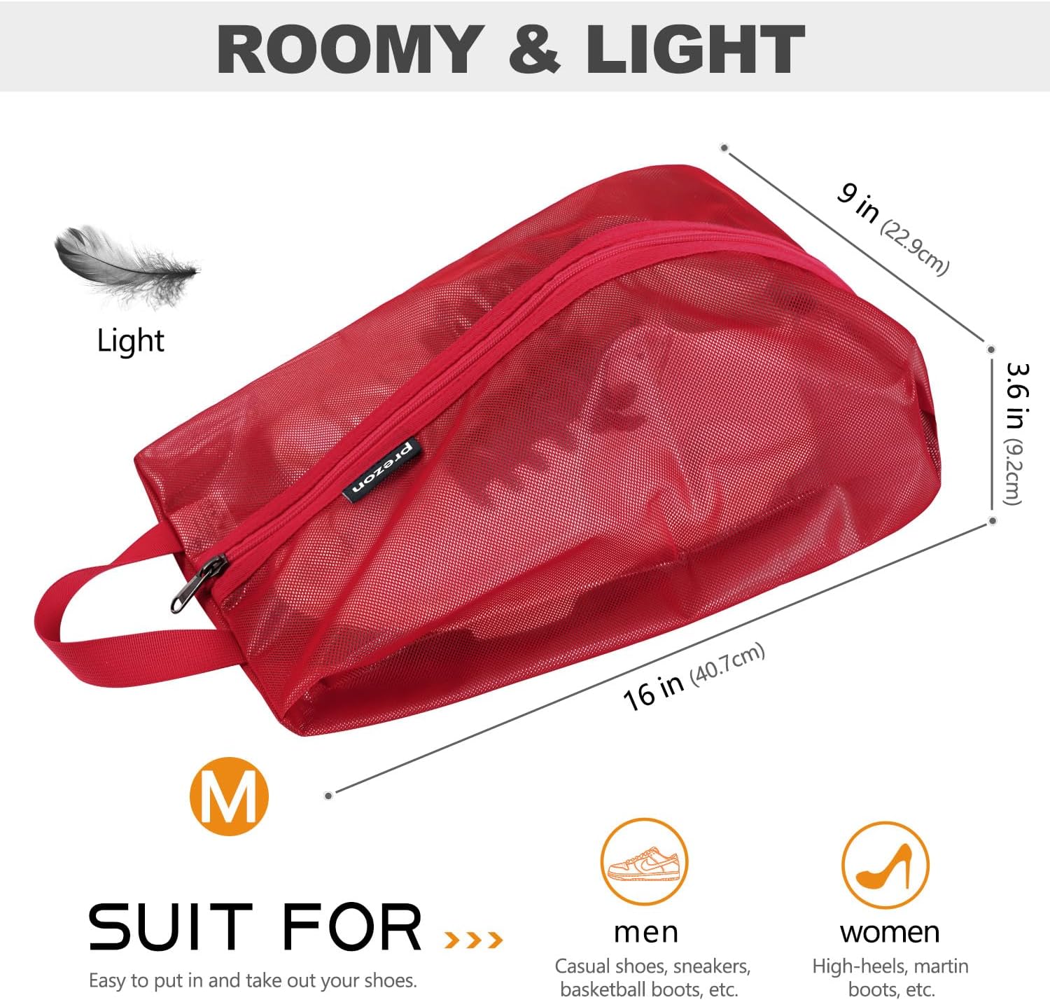 Detalle de Prezon Travel Shoe Bags: Water-Resistant TPU Mesh with YKK Zipper – Practical Shoe Organisation for Travel or Home