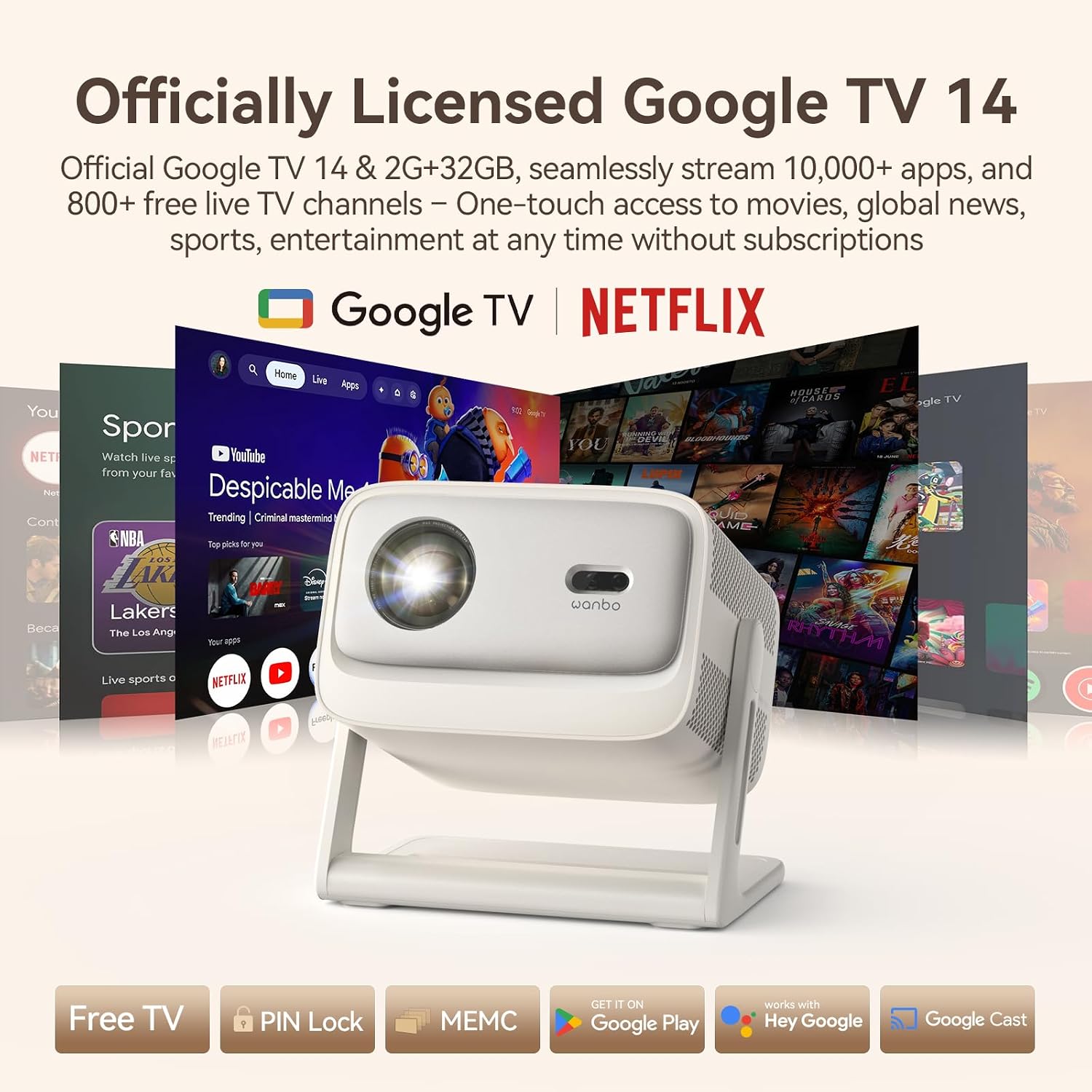 Detalle de Wanbo Vali 1 Pro Smart Home Projector with Google TV 4K Support