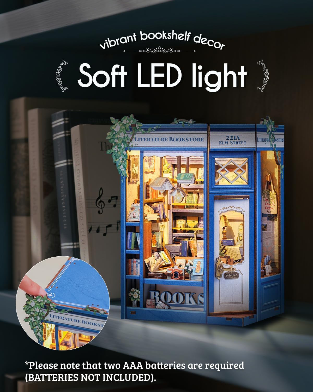 Thumbnail 3 de Cutefun Book Nook Kit DIY Miniature Literature Bookstore House with LED Bookshelf Insert (186-Piece Puzzle)