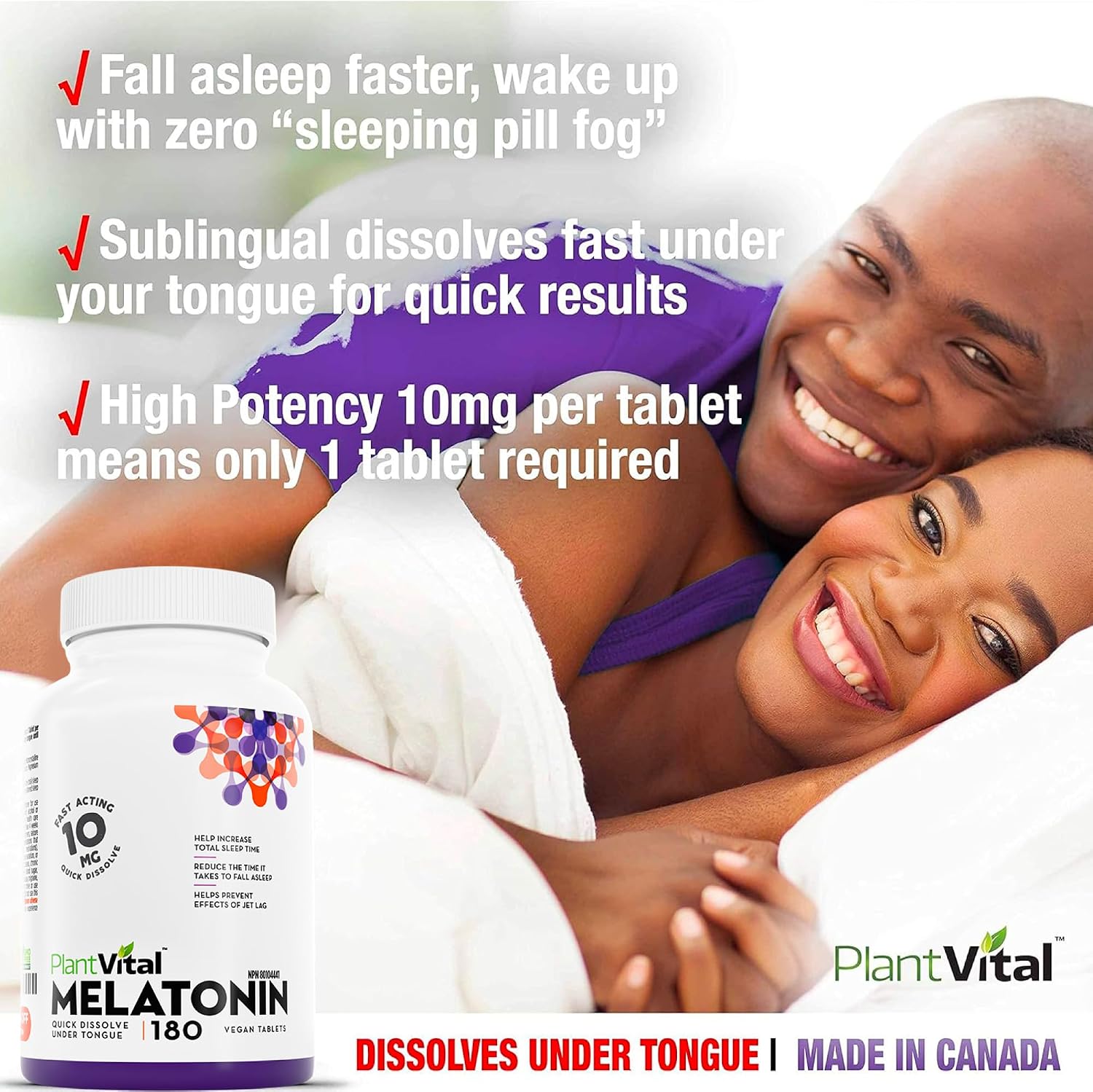 Detalle 1 de PlantVital Melatonin 10 mg Sublingual Tablets, Vegan, 180 Count