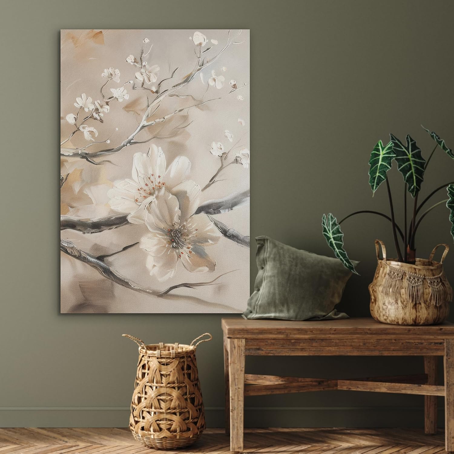 Detalle 2 de Décoration murale feutrée MuchoWow 60x90 cm – panneaux décoratifs acoustiques fleurs, blanc