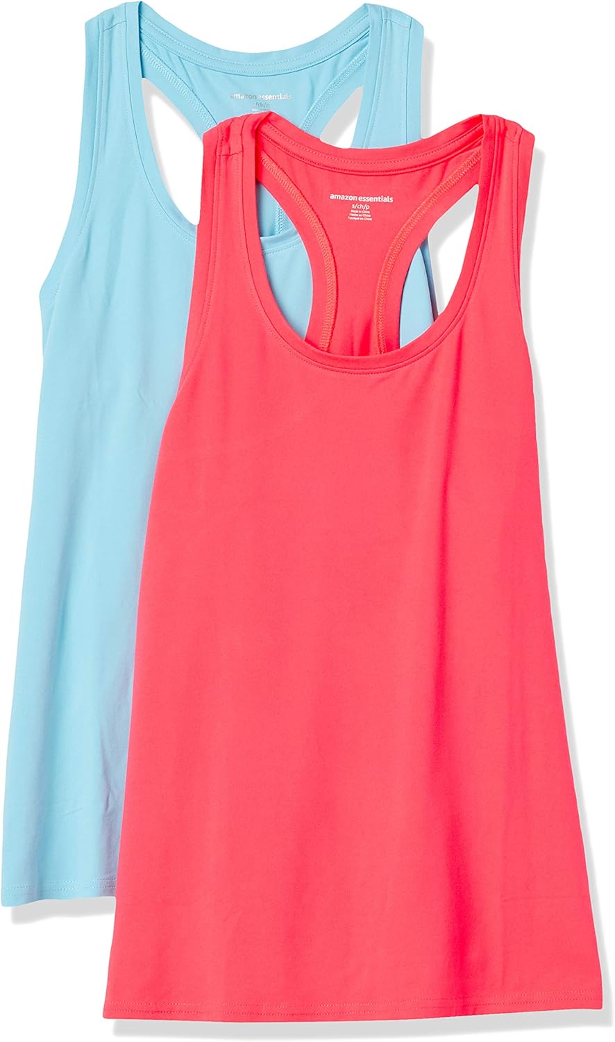 Detalle de Amazon Essentials Women's Active Quick Dry Tech Stretch Racerback Scoop Neck Tank Top, Multipacks