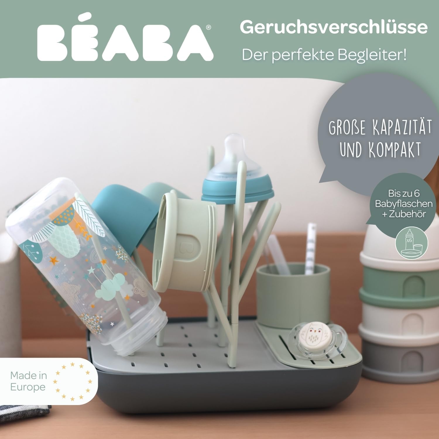Detalle de Béaba Abtropfgestell für Babyflaschen – modular, kompakt und für bis zu 6 Flaschen