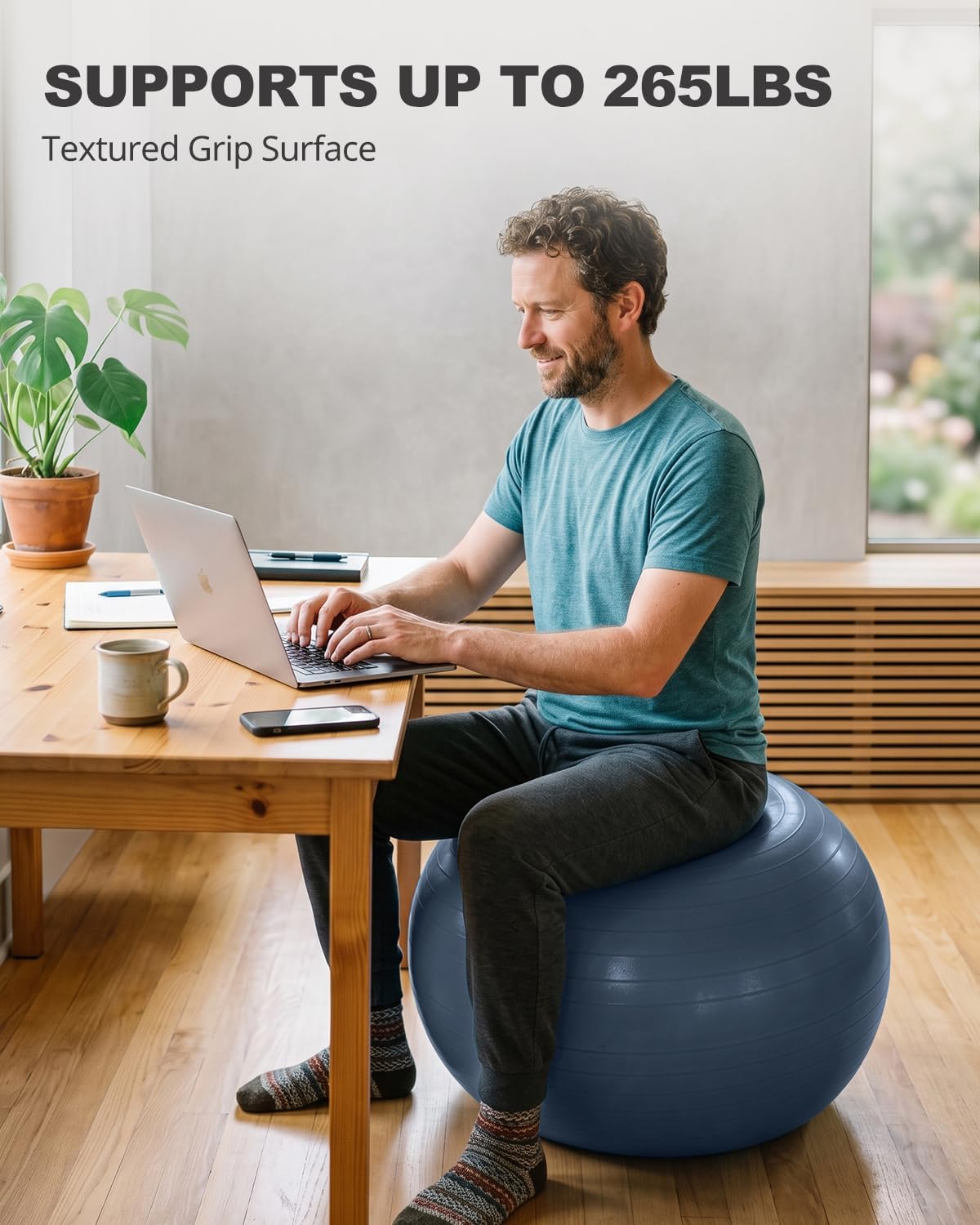 Detalle 2 de Trideer TRUS-6601SBMA65B Yoga Ball, 58–65 cm, Non-Slip PVC