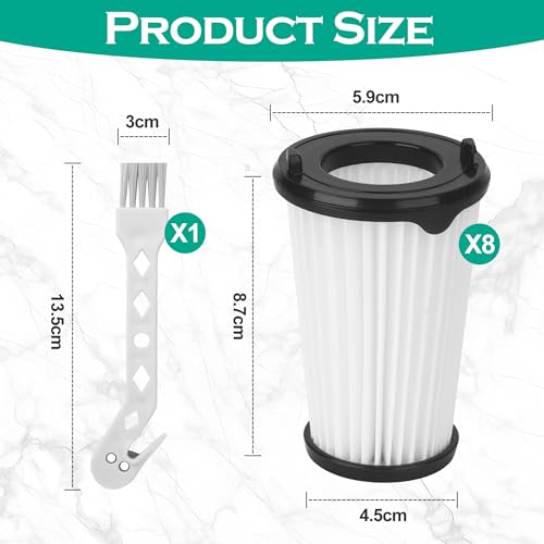 Detalle de 8er-Set HEPA Filter kompatibel mit AEG AEF150-Serie (CX7, HX6, QX8) inkl. Reinigungsbürste – Wiederverwendbar