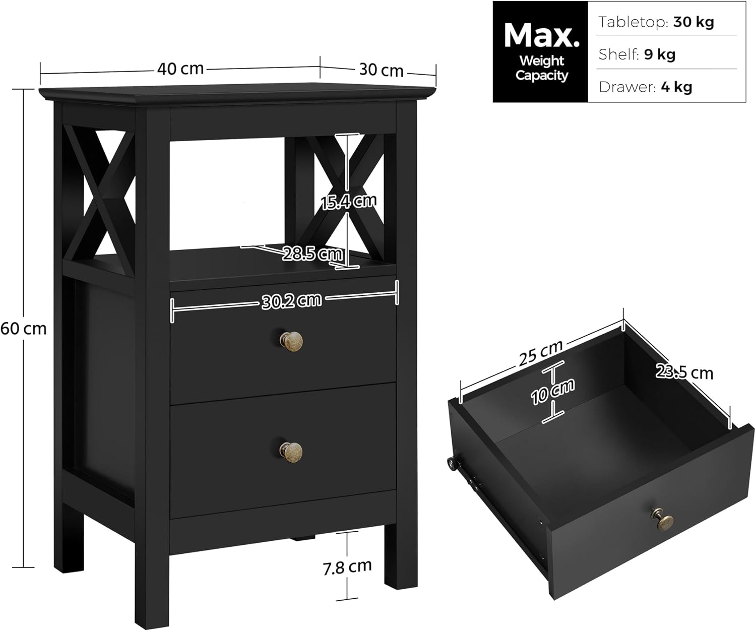 Thumbnail 2 de Yaheetech Bedside Table 30x40x60cm, black storage