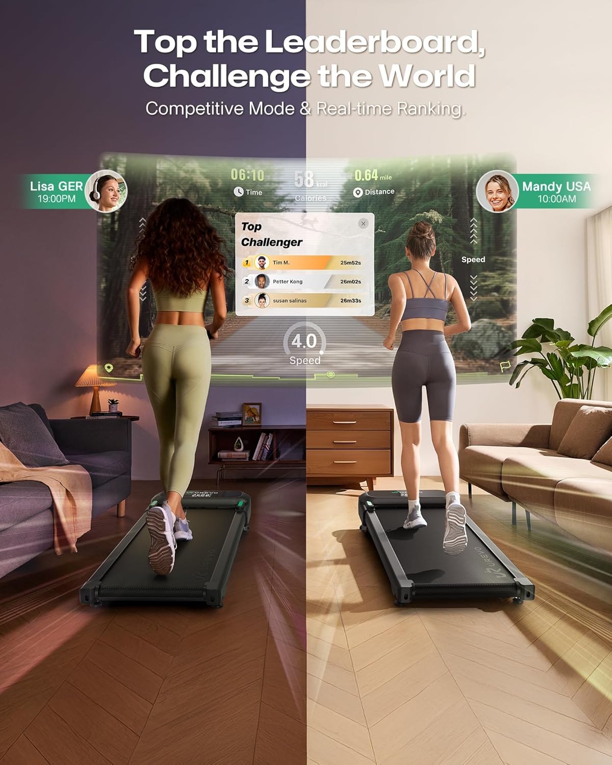 Detalle de UREVO Tapis de Course Inclinaison Automatique à 9% – Marche et randonnée à domicile, avec entraînements HIIT et IA